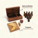 Buy Wooden Tangram Puzzle and Ball & Bottle (Bowling) Game Set for Kids 6 to 8 Year