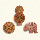 Maze & Labyrinth Puzzle Combo | Owl, Elephant & Circle Shaped Puzzles | Brain-Teasing Fun | Crafted from Sheesham Wood for Kids 6+ Years