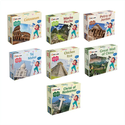 7 Wonders of World Jigsaw Puzzle Combo | Colosseum, Machu Pichchu, Petra of Jordan, Tajmahal, Christ The Redeemer, The Great Wall of China and Chichen Itza Mexico | 36 Cardboard Pieces for Kids 4 to 6 Years