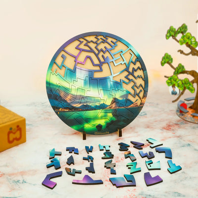 Northern Lights Fractal Puzzle | 45-Piece Premium Wooden Puzzle for Kids 6+ Years | Engaging Brain Teaser Toy