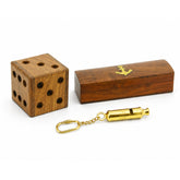 Wooden Dice Pen Holder & Nautical Whistle Gift Set | Unique Desk Organizer & Adventure Collectible Combo