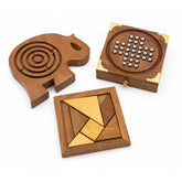 3-inWooden Brain Teaser Combo | Tangram Puzzle, Brainvita & Elephant Maze Puzzle for Kids 6+