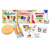 4-in-1 Toddler Learning Combo | Alphabet, Numbers & Shapes, Opposite Words Puzzle with Wooden Rolling Pin Set