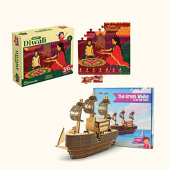 DIY Ship and Diwali Jigsaw Puzzle Set of 2 I Value Pack Combo