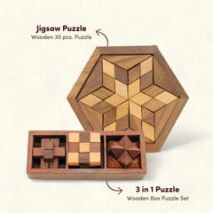 Buy Wooden Jigsaw and 3 in 1 Box Puzzle Game for Kids 8 Year Old & Above I Snake Cube, Star Cub and Burr Puzzle