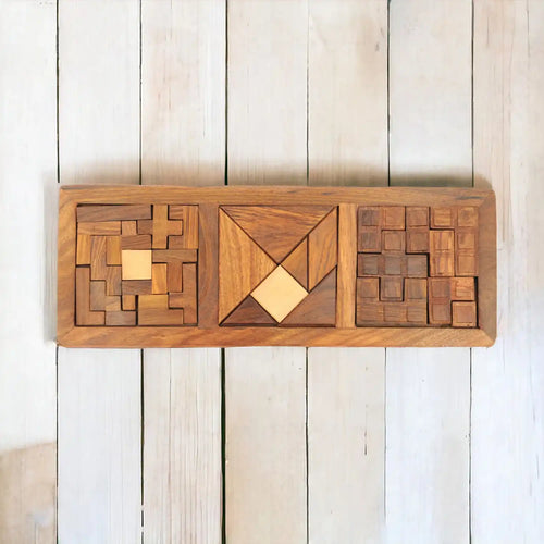 3-in-1 Puzzle Tray | Wooden Brain Teaser with 4 Unique Patterns for Kids 3+ | Develops Problem-Solving Skills