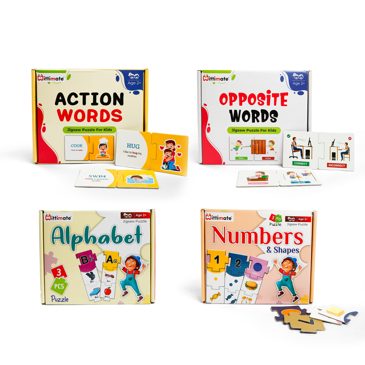 Little Learners Combo | Set of 4 | Alphabet, Action Words, Opposite Words and Number & Shapes