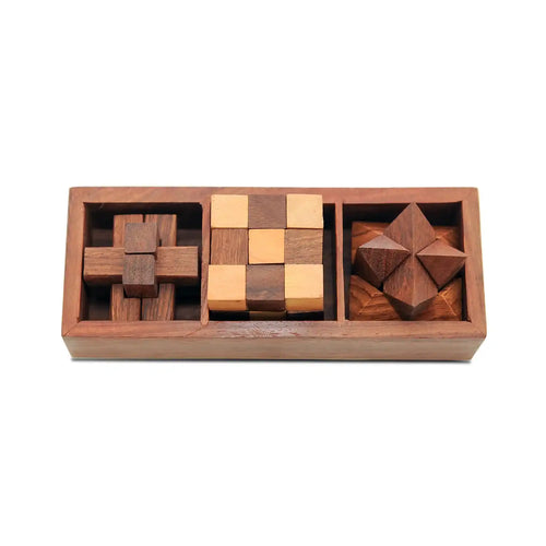 3-in-1 Box Puzzle for Kids 6+ Years | Snake Cube, Star Cube & Burr Puzzle | Wooden Brain Teaser With Box with | Develops Problem-Solving Skills