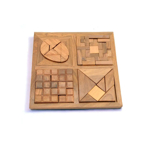 4-in-1 Puzzle Tray | Wooden Brain Teaser with 4 Unique Patterns for Kids 6+ | Develops Problem-Solving Skills