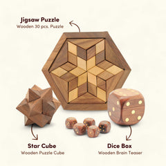 Wooden Dice Pen Holder, 30  PCS Jigsaw Puzzle and Star Cube Puzzle Set of 3 I Value Pack Cobo