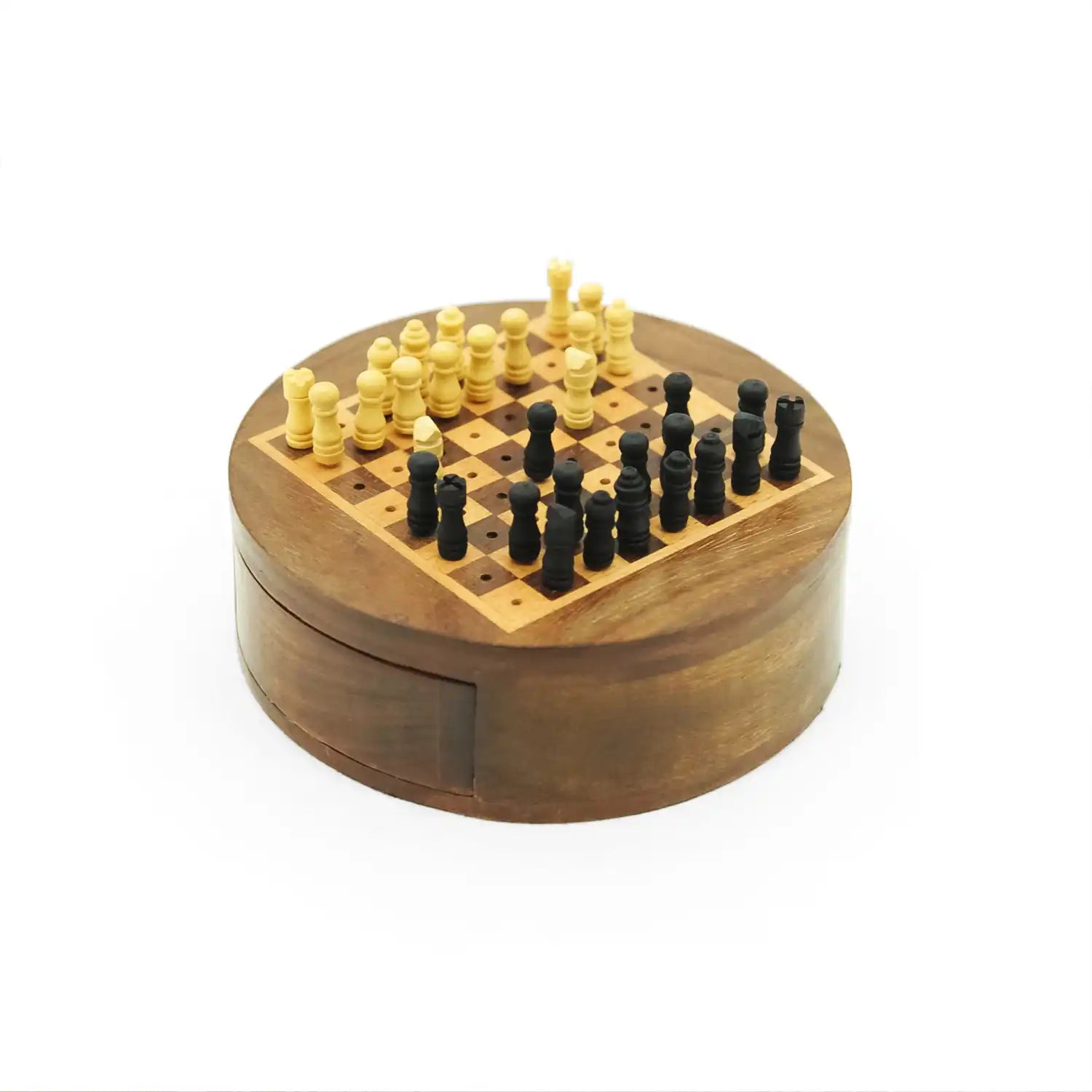 Buy Wooden Round Travel Chess Board Game Set for Kids 8 Year Old & Adults Alike