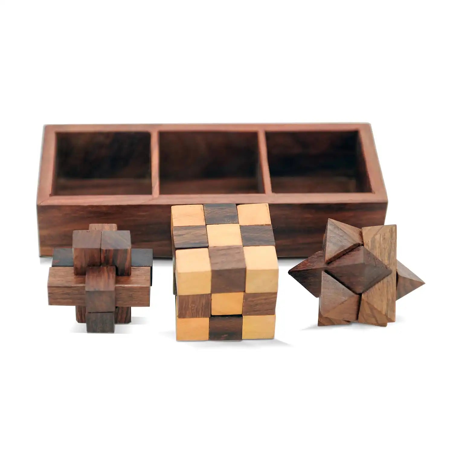 Buy Wooden 3 in 1 Puzzles for Kids 8 Year Old & Above I Snake Cube, Star Cube and Burr Puzzle