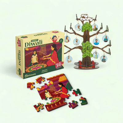DIY Family Tree and Diwali Jigsaw Puzzle Combo Pack of 2 | Wooden Brain Teaser for Kids 6+ Years | Value Pack Combo