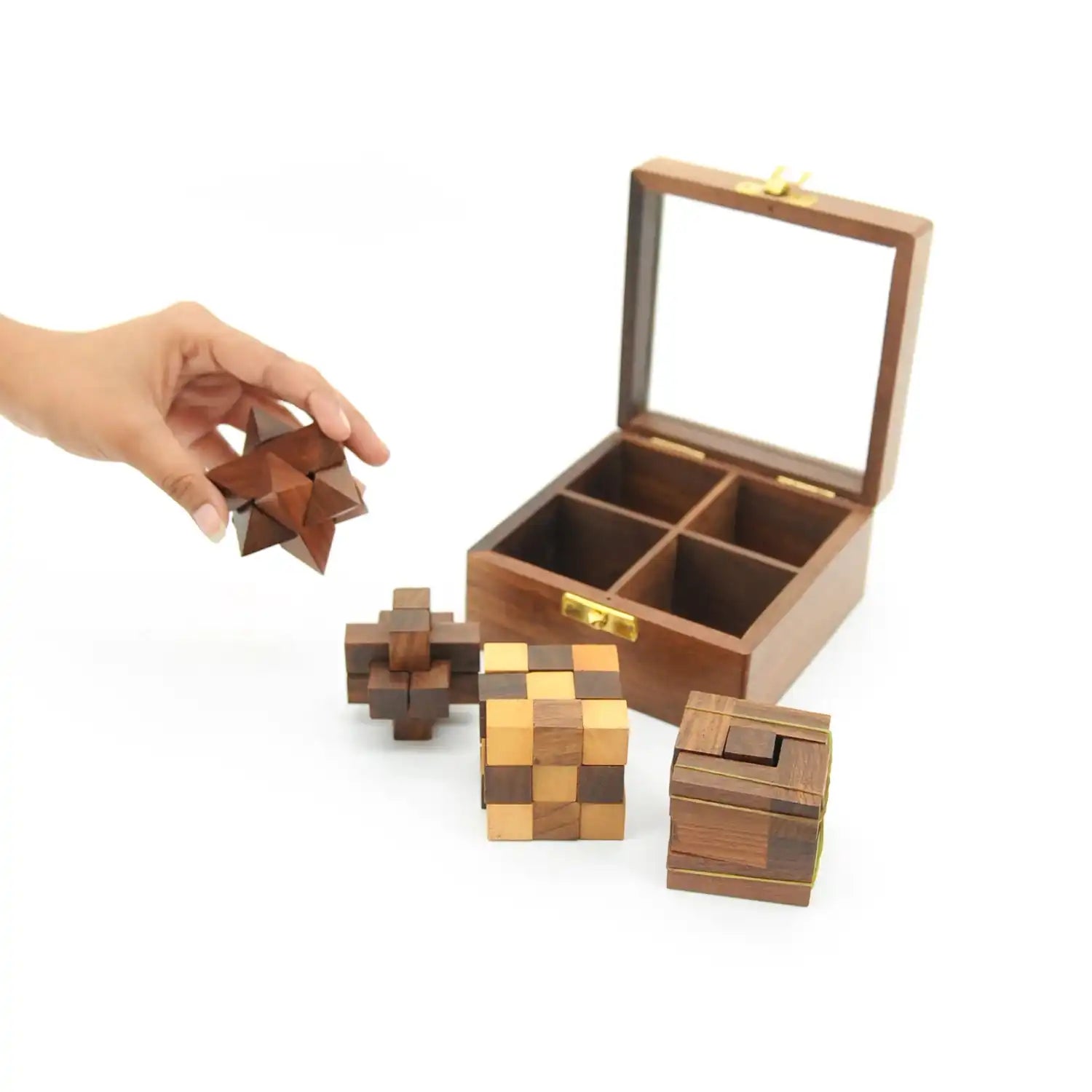 Buy Wooden 4 in 1 Puzzles for Kids 8 Year Old & Above I Snake Cube, Star Cube and Burr Puzzle and Cube Puzzle