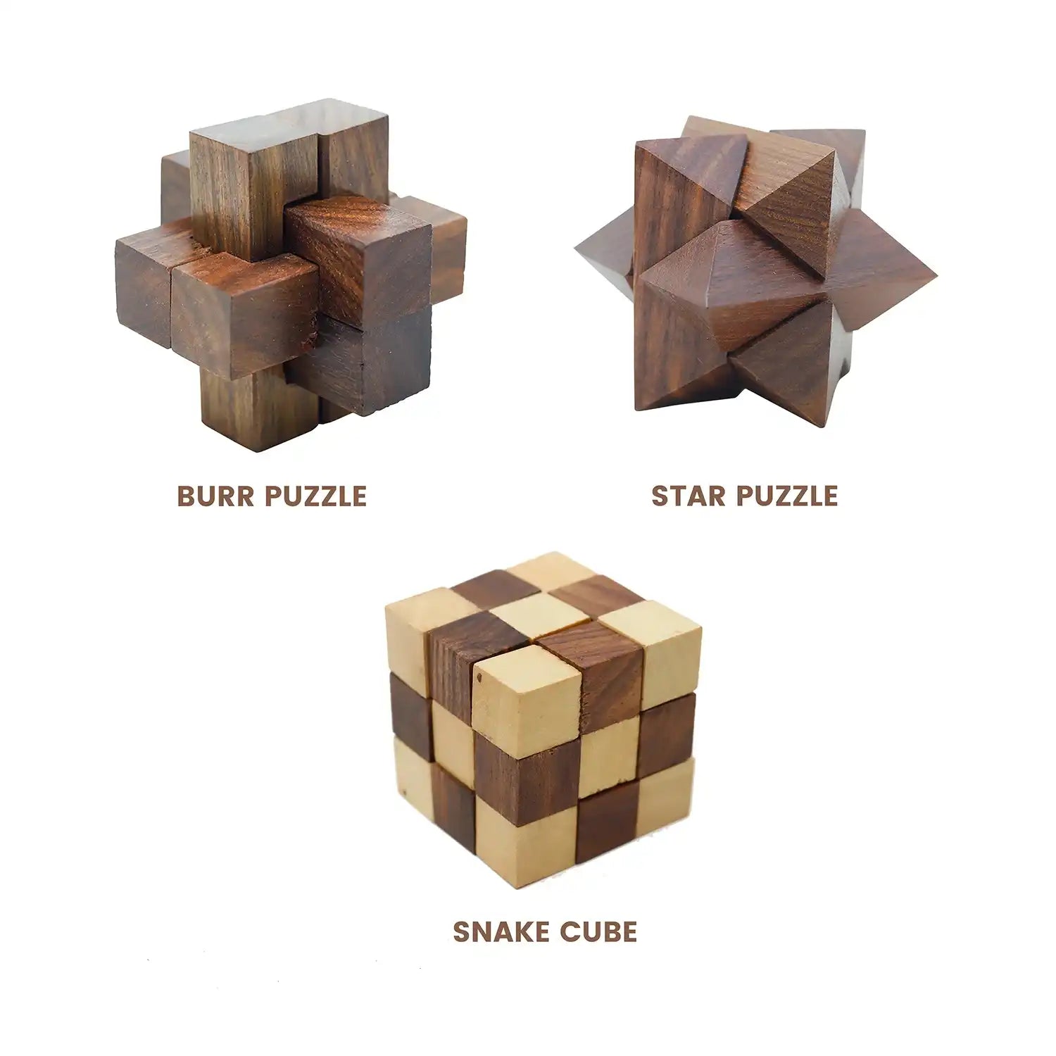 Buy Wooden 3 in 1 Puzzles for Kids 8 Year Old & Above I Snake Cube, Star Cube and Burr Puzzle