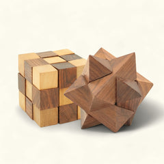 Snake Cube 2.5" and Wooden Star Cube Puzzle Set of 2 I Value Pack Combo