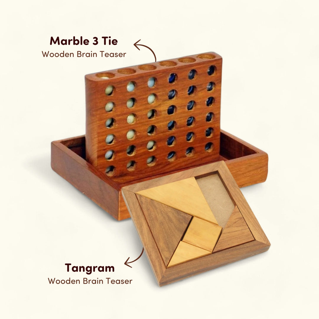 Wooden Tangram and Wooden Marble 3 Tie Game Set of 2 I Value Pack Combo