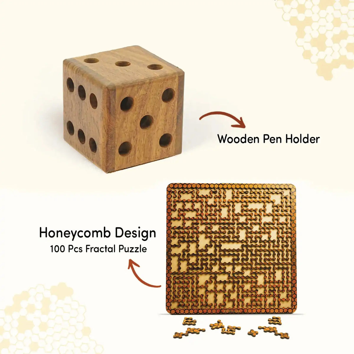 Buy Wooden Honeycomb Fractal Puzzle Game and Dice Pen Holder