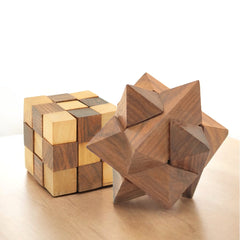 Snake Cube 2.5" and Wooden Star Cube Puzzle Set of 2 I Value Pack Combo