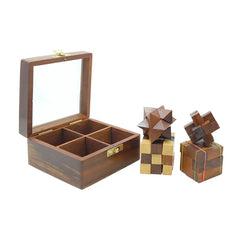 Buy Wooden 4 in 1 Puzzles for Kids 8 Year Old & Above I Snake Cube, Star Cube and Burr Puzzle and Cube Puzzle