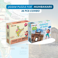 Mumbaikars 36 Pcs Jigsaw Puzzle Combo | Map of India and Gateway of India | Set of 2