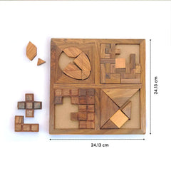 Wooden Tic Tac Toe with Lid and Wooden Tray 4 in1 Puzzle I Value Pack Combo