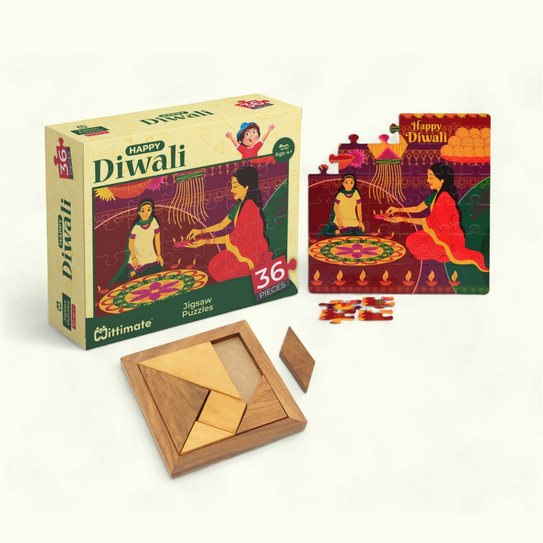 Diwali Jigsaw Puzzle and Tangram Set of 2 | Value Pack Combo