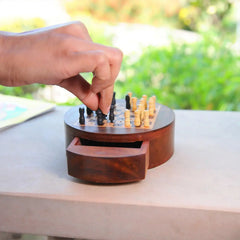 Buy Wooden Round Travel Chess Board Game Set for Kids 8 Year Old & Adults Alike