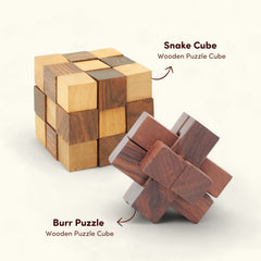 Snake Cube Puzzle 1.5" and Wooden Burr Puzzle Set of 2 I Value Pack Combo