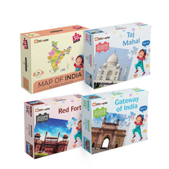 Incredible India 36 Pcs Jigsaw Puzzle Combo | Map of India, Taj Mahal, Red Fort and Gateway of India | Set of 4