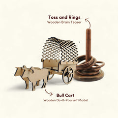 Wooden Toss and Rings and DIY Bull Cart Set of 2 I Value Pack Combo