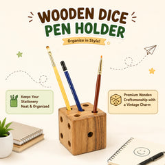 Wooden Dice Pen Holder & Nautical Whistle Gift Set | Unique Desk Organizer & Adventure Collectible Combo