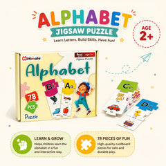 4-in-1 Toddler Learning Combo | Alphabet, Numbers & Shapes, Opposite Words Puzzle with Wooden Rolling Pin Set
