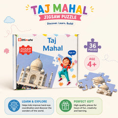 4-in-1 Explore India & Pretend Play Combo | Taj Mahal, Gateway of India, Airport Puzzle & Wooden Rolling Pin Set