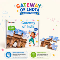 4-in-1 Explore India & Pretend Play Combo | Taj Mahal, Gateway of India, Airport Puzzle & Wooden Rolling Pin Set