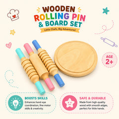 4-in-1 Toddler Learning Combo | Alphabet, Numbers & Shapes, Opposite Words Puzzle with Wooden Rolling Pin Set