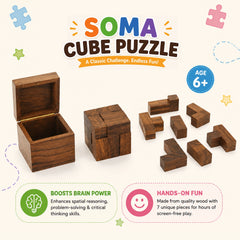 3-in-1 Wooden Brain Teaser Combo | Honeycomb Fractal, Soma Cube & Snake Cube Puzzle 2" for Kids 6+