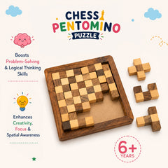 3-in-1 Wooden Brain Teaser Combo | Tangram, Chess Pentomino & Cross Pentomino | Boost Logic, Creativity & Problem-Solving