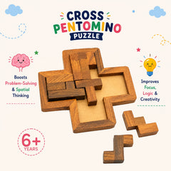 3-in-1 Wooden Brain Teaser Combo | Tangram, Chess Pentomino & Cross Pentomino | Boost Logic, Creativity & Problem-Solving