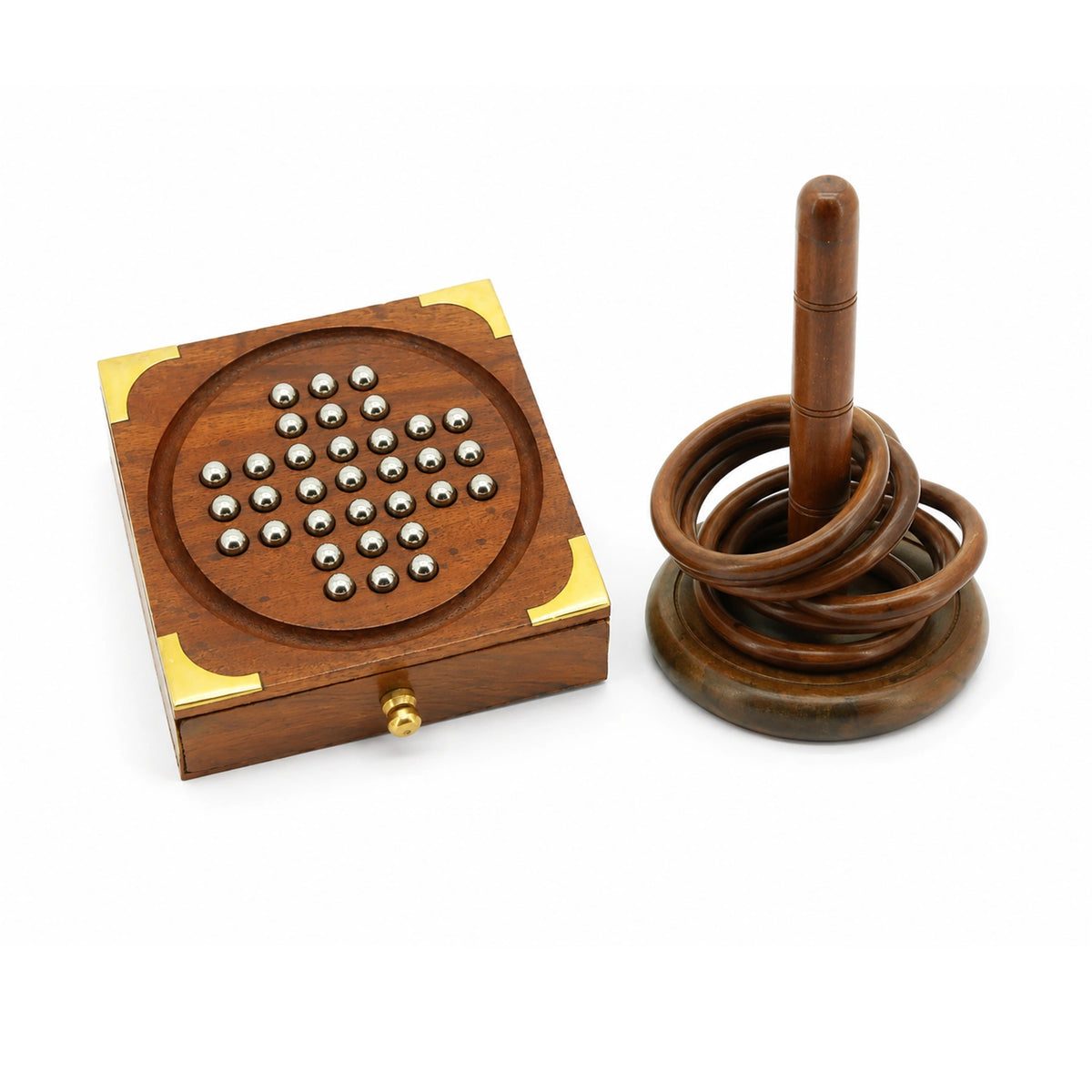 2-in-1 Wooden Games Combo | Brainvita & Toss & Rings | Focus, Strategy & Hand-Eye Coordination for Kids 6+