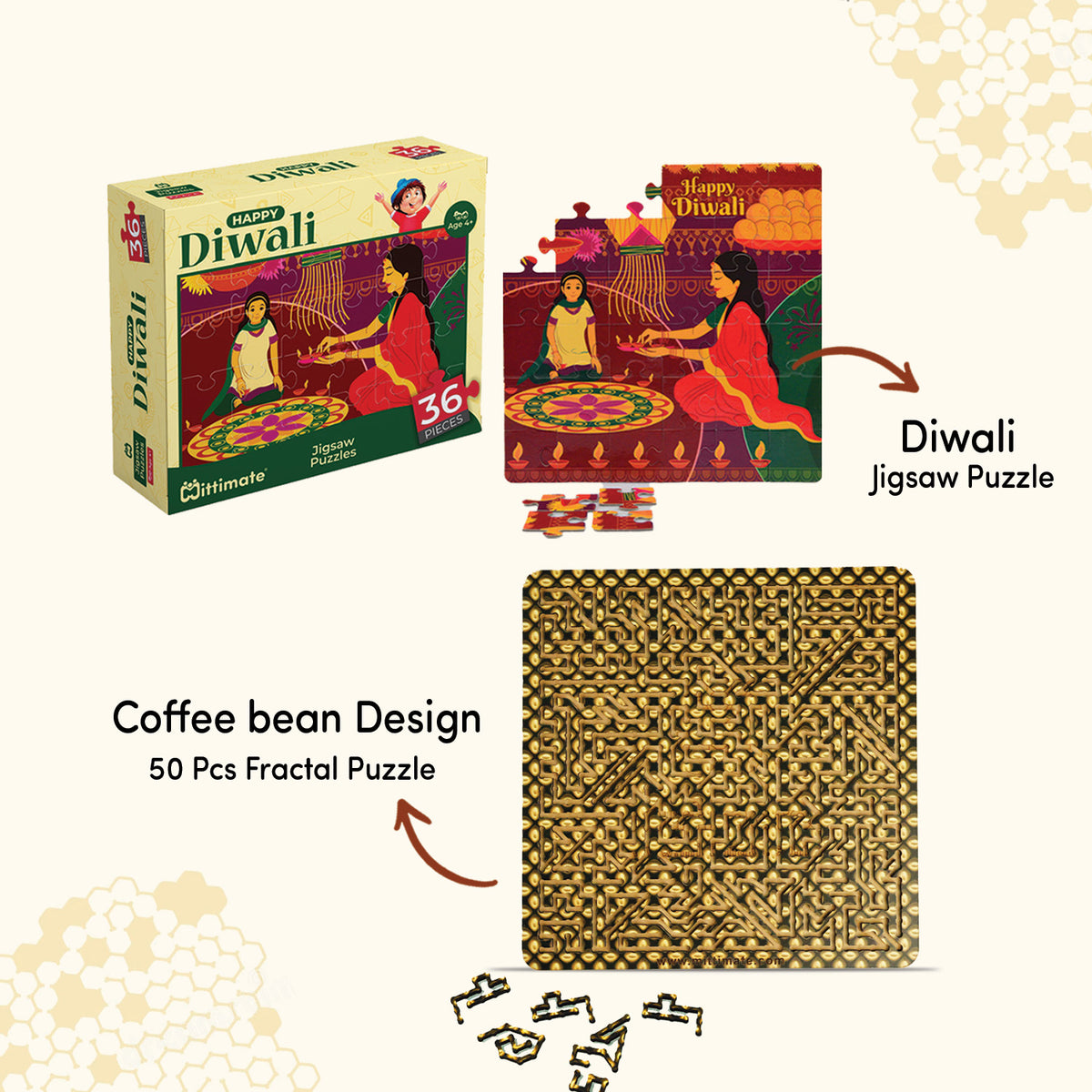 Coffee Bean and Diwali Jigsaw Puzzle Set of 2 I Value Pack Combo