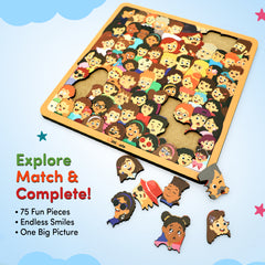 Faces Puzzle for Kids 6+ Years | 75-Piece Wooden Face Puzzle | Educational & Screen-Free Activity | 30 Minutes Playtime
