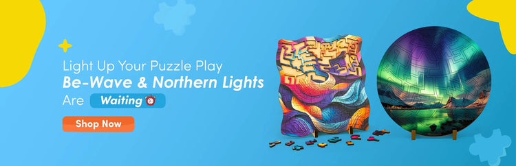 Northern Lights (45 Pieces) & Be-Wave (55 Pieces) Fractal Puzzle  Intricate Design for Kids 6+ Years   High Quality MDF Wooden Puzzle
