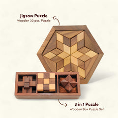 Wooden Jigsaw Puzzle 30 Pcs and 3 in 1 Wooden Box Puzzle Set of 2 I Value Pack Combo